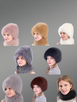 Knit Fox Fur Beanie Hat and Scarf Set