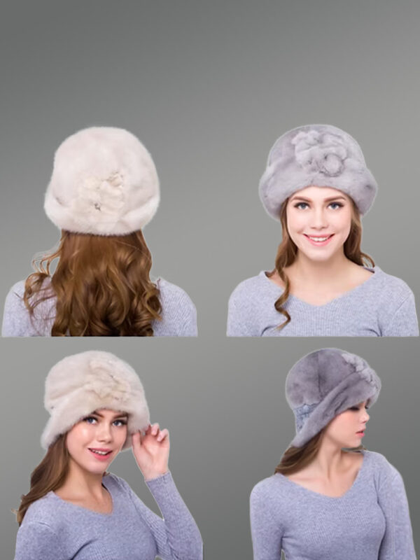 Mink Bucket Hat with Floral Accent in the Front