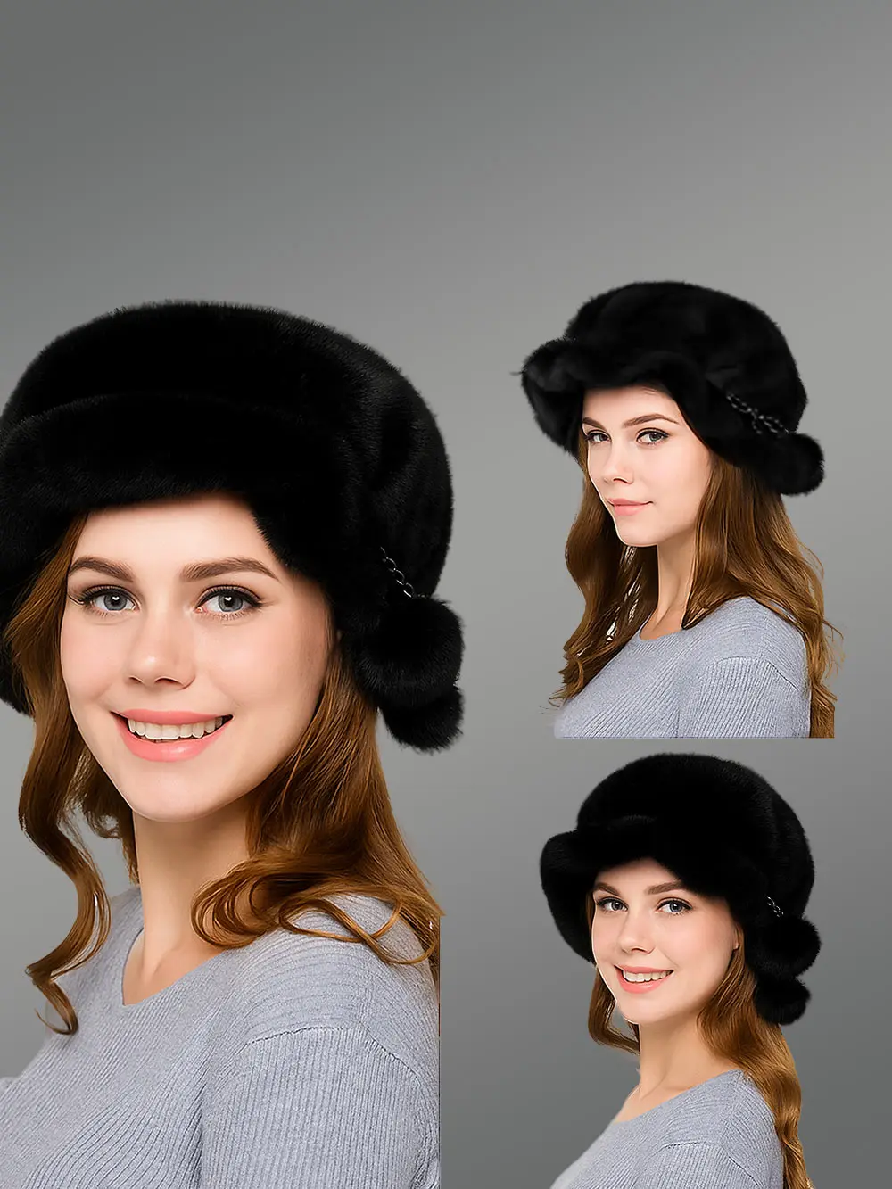 Mink Bucket Hat with Pompomand Modish Wavy Brim