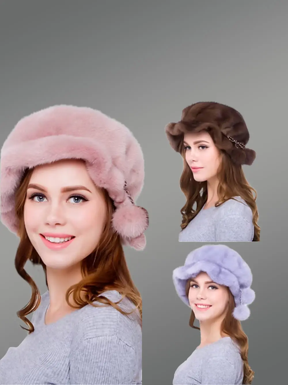 Mink Bucket Hat with Pompomand Modish Wavy Brim - Image 2