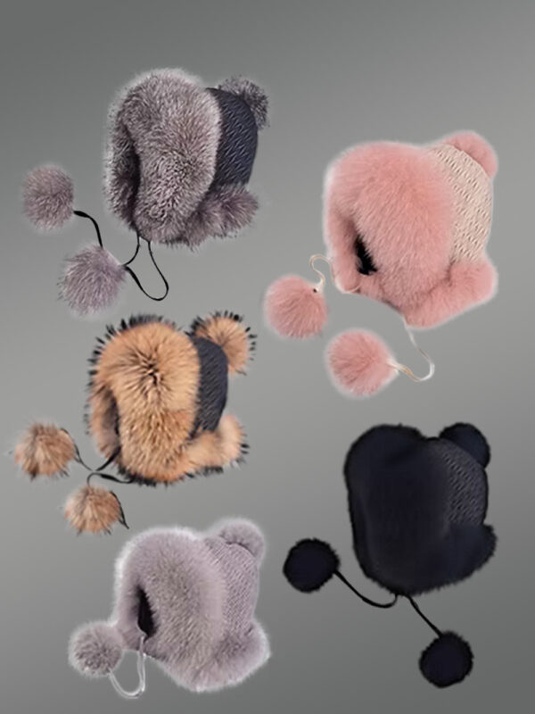 Women’s Beanie Hat with Fox Fur Trims and Pom Pom - Image 2