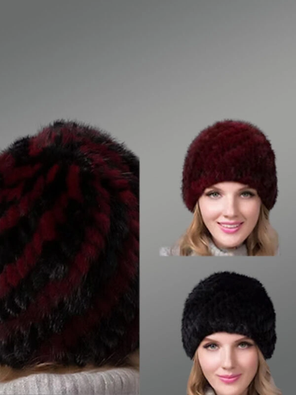 Womens Diagonal Cut Mink Hat–Unique, Modish & Comfortable - Image 2