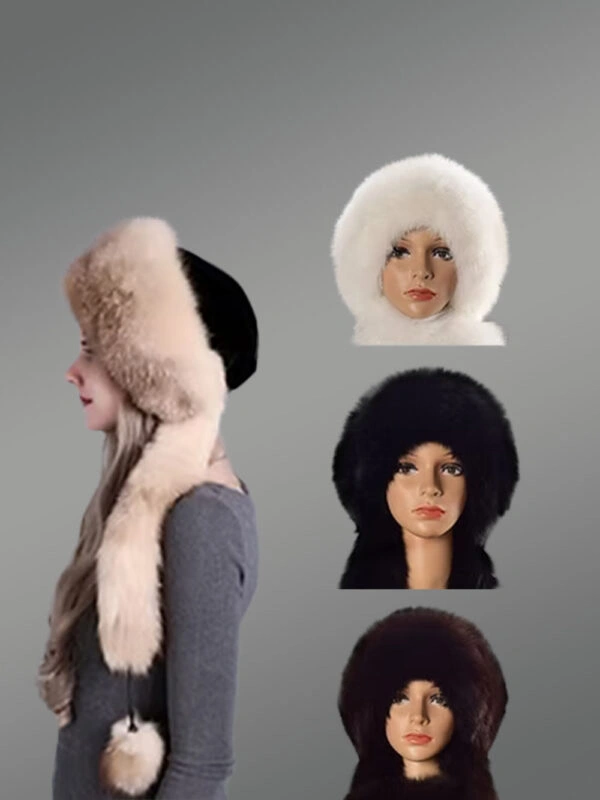 Womens Fox Fur Hat with Pompoms – Welcome Winter in Style