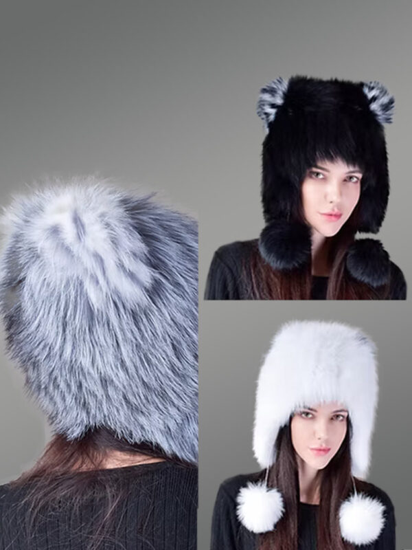 Womens Fox Fur Trapper Hat with Pompoms–Maximum Protection with Comfort