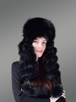 Women’s Full Fox Fur Hat with Pom Pom Sidetails