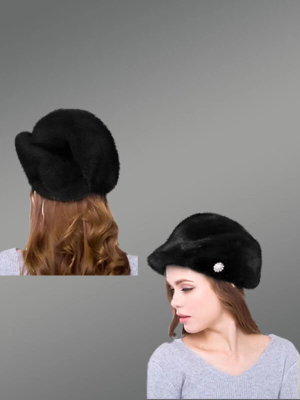 Womens Mink Fur Riding Hat with a Side Accent ofLovely Broach