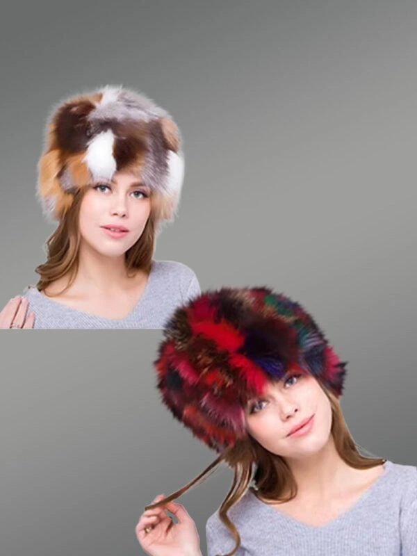 Womens Multicolor Fox Fur Beanie Hat - A Vibrant Winter Style Statement