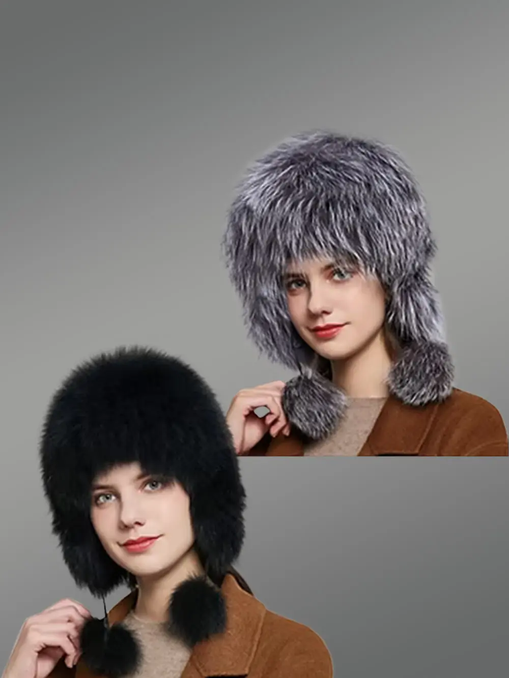 Womens Skinny Trapper Hat with Pompoms - Fashionably Warm and Fluffy - Image 2