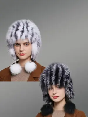 Womens Skinny Trapper Hat with Pompoms - Fashionably Warm and Fluffy