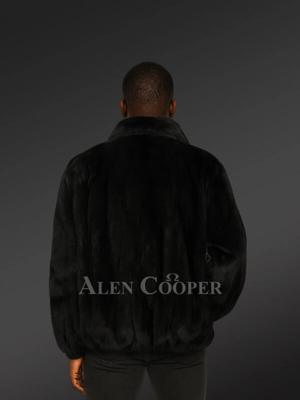 Men’s Black Reversible Real Full Skin Mink Fur Straight Warm Winter Coat - Image 2