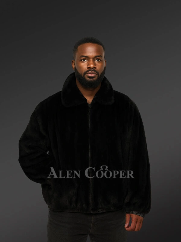 Men’s Black Reversible Real Full Skin Mink Fur Straight Warm Winter Coat - Image 3