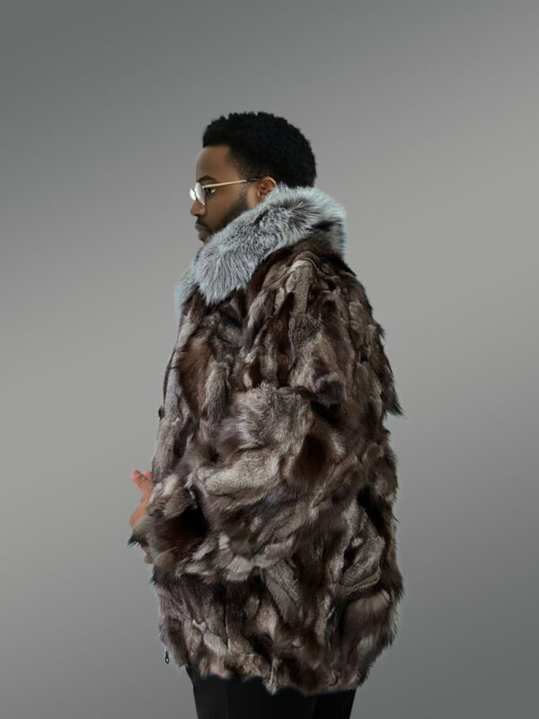 Men’s Stylish Blue Silver Fox Bomber Jacket - Image 2