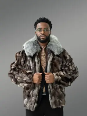 Men’s Stylish Blue Silver Fox Bomber Jacket