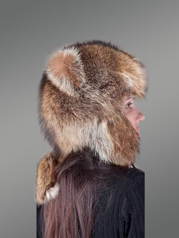 Womens Fox Fur Trapper Hat with Pompom, Tail and EarflapsLooks Fascinating - Image 2