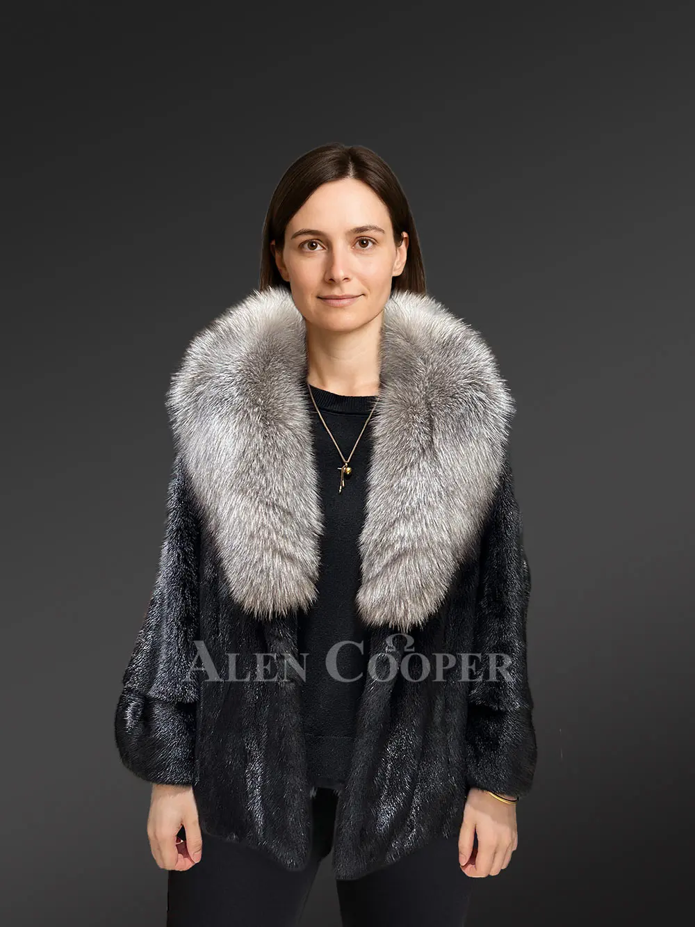 Women’s Fullskin Mink Coat with Fox Collar (4)