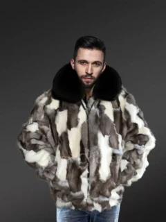 Mens Dual Tone Fox Fur Bomber Jacket