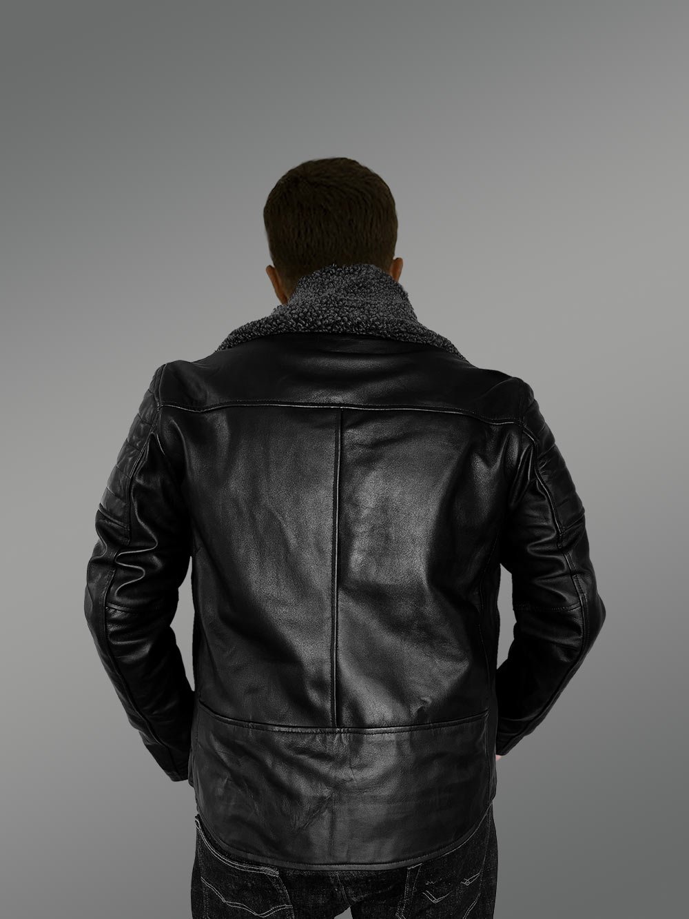 Leather Jacket for Fashionable Men with Removable Shearling Collar - Image 7