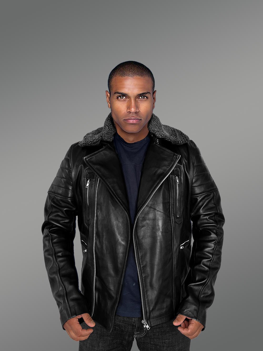 Jacket with Removable Shearling Collar