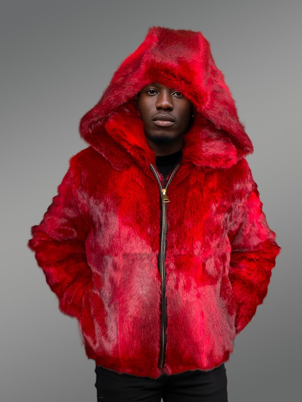Mens Hare Fur Red Bomber Jacket