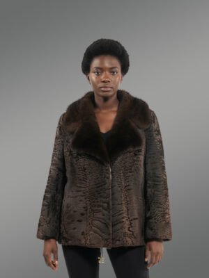 Women’s Lapel Collar Blazer in Persian Lamb with Mink Collar Accent