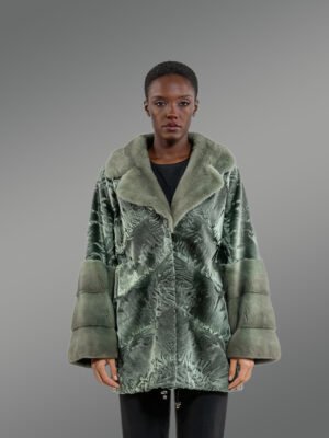 Women’s Persian Lamb Coat with Mink Collar Accent and Layered Mink Sleeves