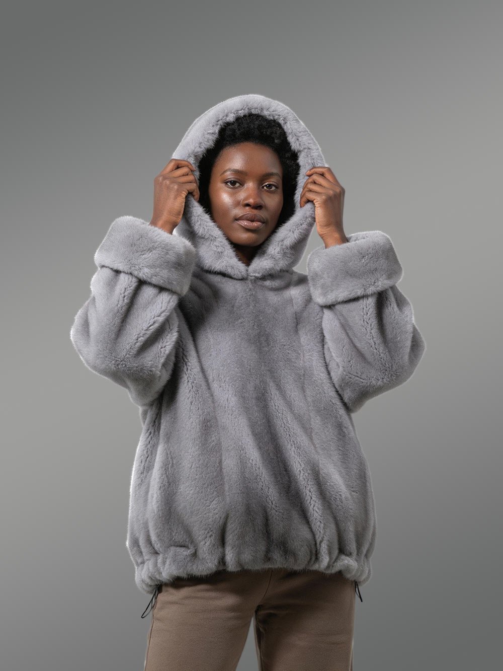 Women’s Mink Poncho in Grey