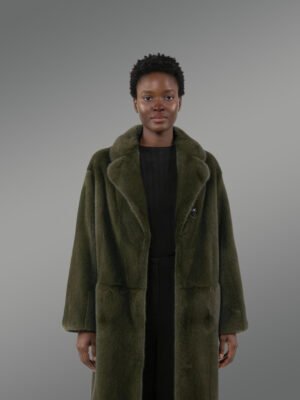 Women’s Olive Mink Long Coat