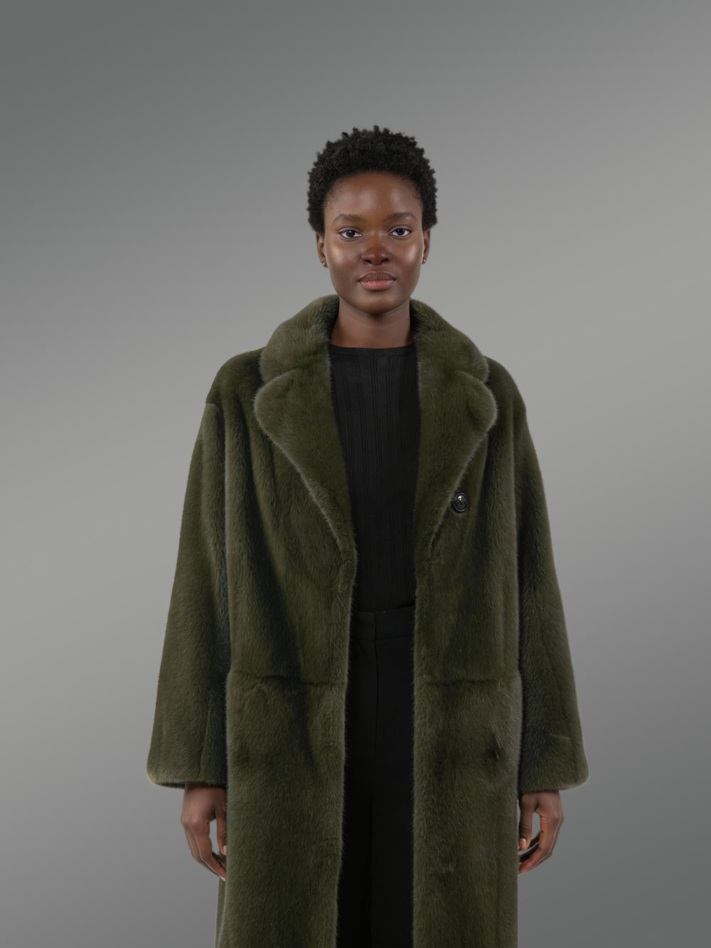 Women’s Olive Mink Long Coat